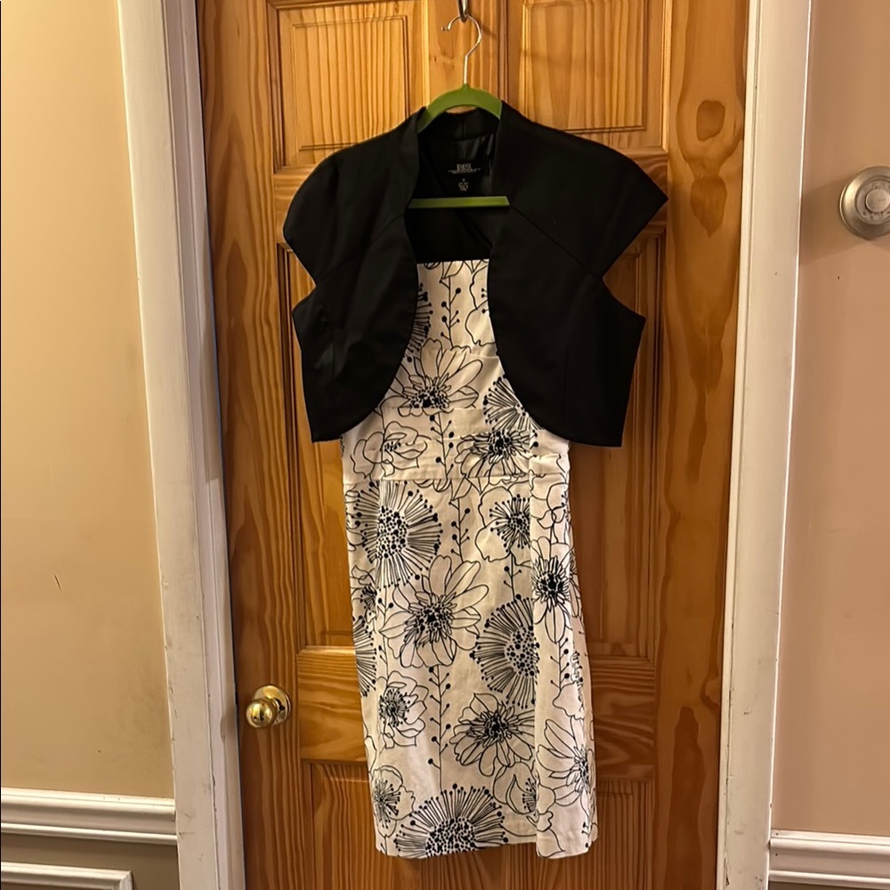 Black and White Strapless Sheath Midi Dress Wedding Guest